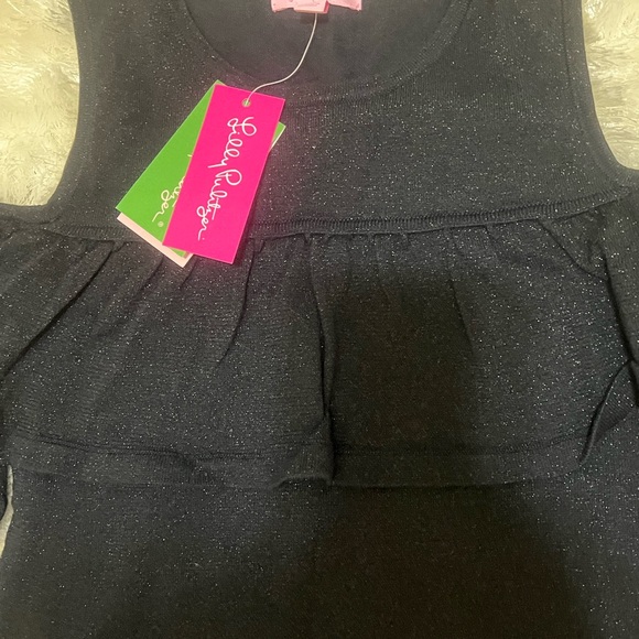 NWT Lilly Pulitzer Burke Sweater Cold Shoulder Ruffle Onyx Metallic Black - Picture 6 of 9